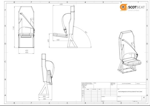 High Back Single Van Seat Kit Self Standing Flip-up Seat - 425mm Wide - Integral Headrest - Fixed Base Fitting Kit