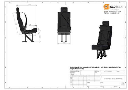 Low Back Single Van Seat Kit 425mm Wide-Fixed Headrest - Fixed Base Fitting Kit