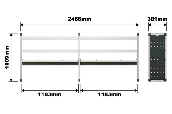 Van Guard Trade Van Racking Double Unit 2 Flat Shelves and 1 Angled - 1000mm (h) x 2500mm (w)