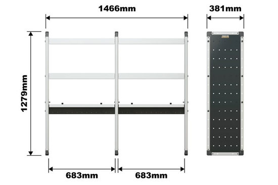 Van Guard Trade Van Racking Double Unit 2 Flat Shelves and 1 Angled - 1250mm (h) x 1500mm (w)