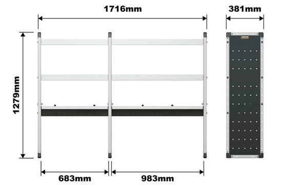 Van Guard Trade Van Racking Double Unit 2 Flat Shelves and 1 Angled - 1250mm (h) x 1750mm (w)