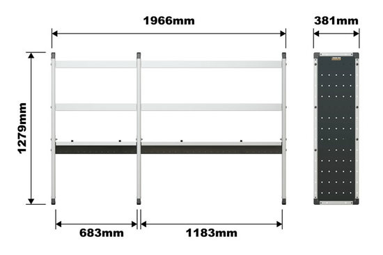 Van Guard Trade Van Racking Double Unit 2 Flat Shelves and 1 Angled - 1250mm (h) x 2000mm (w)
