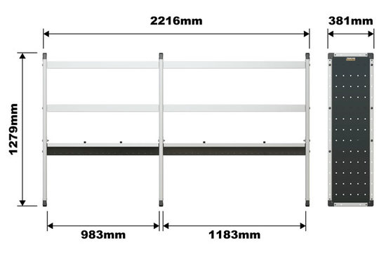 Van Guard Trade Van Racking Double Unit 2 Flat Shelves and 1 Angled - 1250mm (h) x 2250mm (w)