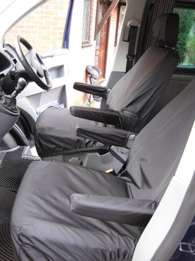 Easy Fit Tailored Van Seat Covers Volkswagen Transporter T6 2015 on - Single & Single - with Armrests - Black