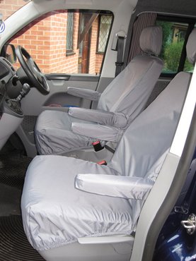 Easy Fit Tailored Van Seat Covers Volkswagen Transporter T6 2015 on - Single & Single - with Armrests - Grey
