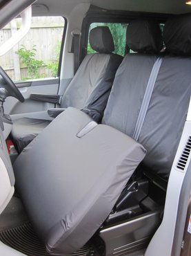 Easy Fit Tailored Van Seat Covers Volkswagen Transporter T6 2015 on - Single & Double - with Armrest - Black