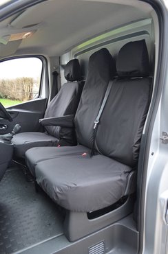 Easy Fit Tailored Van Seat Covers Vauxhall Vivaro 2014-2019 - Single & Double - Folding Middle Seat & Underseat Storage - Black