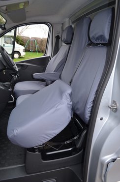 Easy Fit Tailored Van Seat Covers Vauxhall Vivaro 2014-2019 - Single & Double - Folding Middle Seat & Underseat Storage - Grey