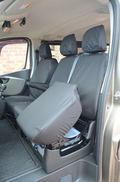 Easy Fit Tailored Van Seat Covers Renault Trafic 2014 on Crew Cab - Single & Double - 3 Seperate Headrests & Underseat Storage - Black