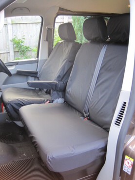 Easy Fit Tailored Van Seat Covers Volkswagen Transporter T6 2015 on - Single & Double - with Armrest - Black