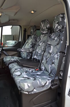 Easy Fit Tailored Van Seat Covers Ford Transit Custom 2023 on - Single & Double with Worktray - Grey Camo