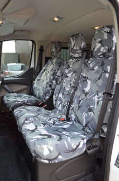 Easy Fit Tailored Van Seat Covers Ford Transit Custom 2023 on - Single & Double with Worktray - Grey Camo